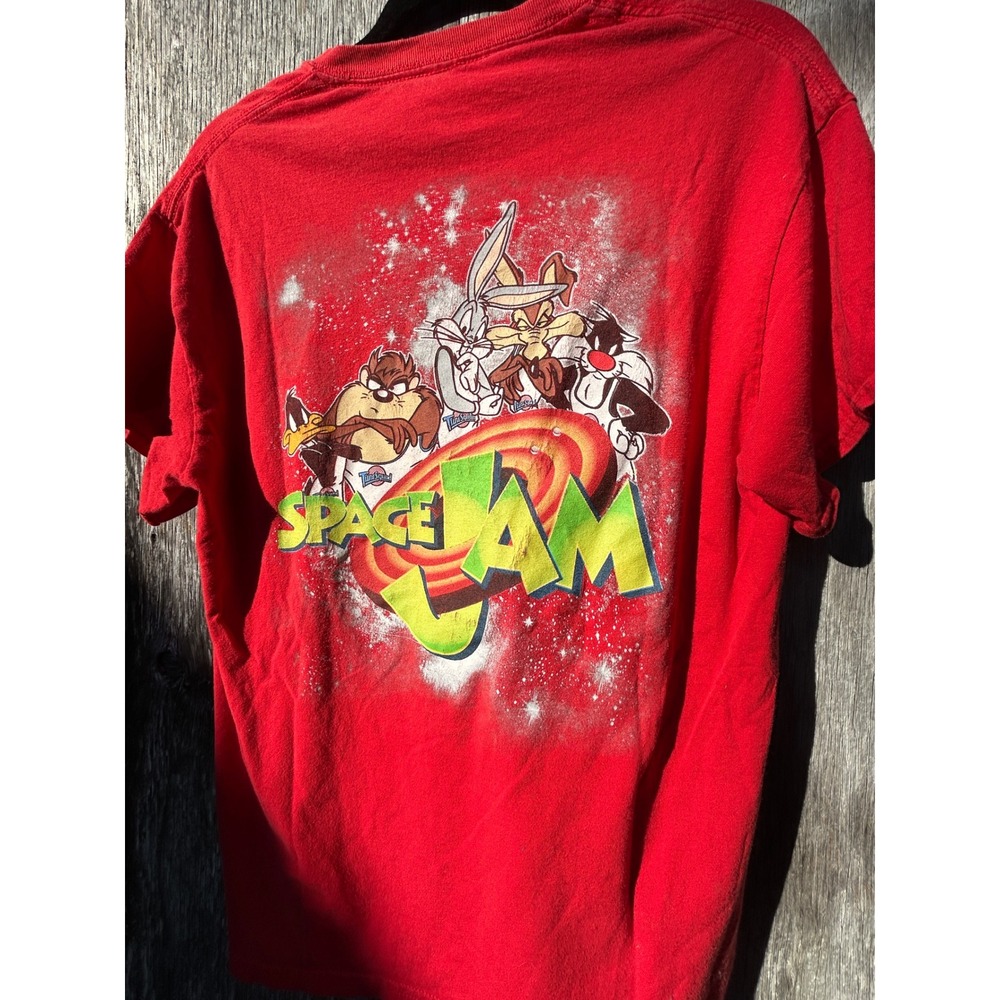 Space Jam Looney Tunes Graphic T-Shirt Red Mens Medium Bugs Bunny Taz Sylvester
